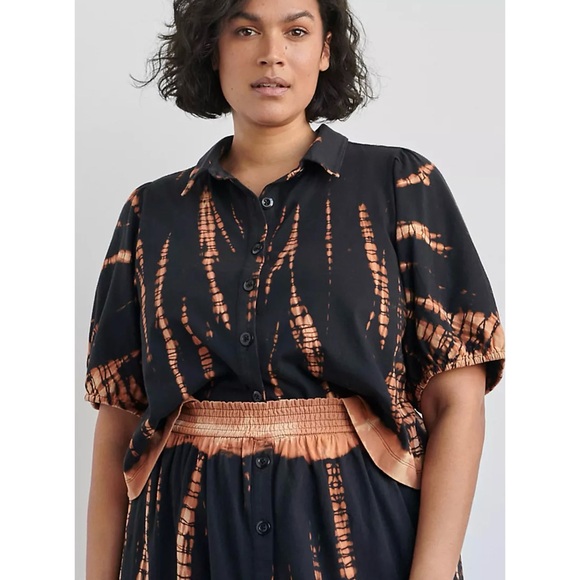 Anthropologie Tops - Anthropologie Saturday/Sunday Annika Tie Dye Button Down Black Orange Top XL NWT